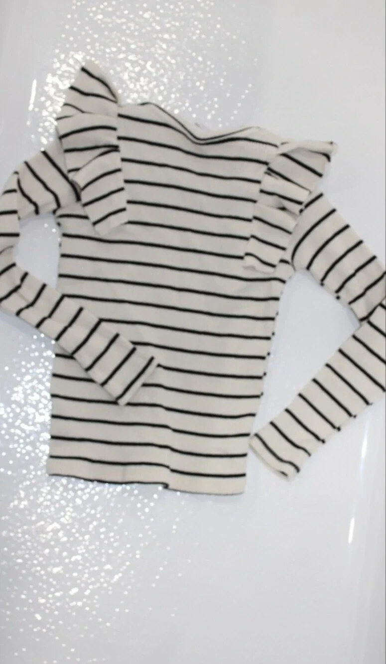 Zara White and Black Striped Ribbed Sweater